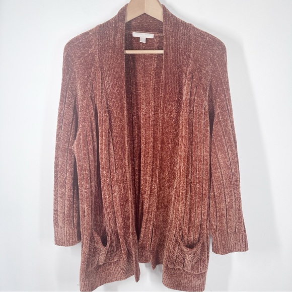 Woman Within Sweaters - Woman Within Rust Orange Chenille Cardigan Sweater Size Large 18/20 Soft